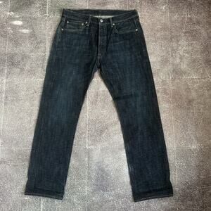 Men's Levi's 501 Dark Blue Denim Button Fly Straight Leg Work Jeans Sz 34 X 32